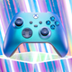 Microsoft's Aqua Shift Xbox Series X/S controller sits in front of a technicolor background.